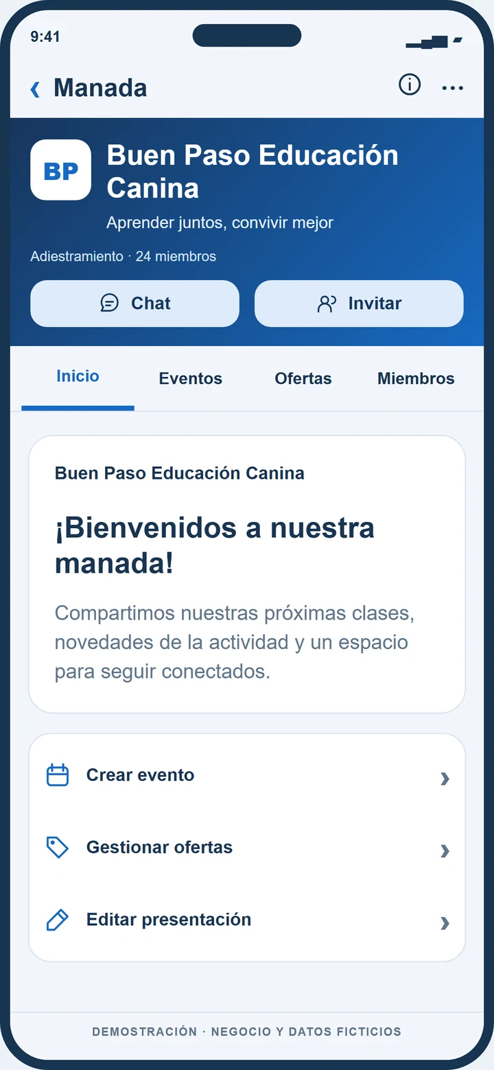 Demostración ficticia de manada de Buen Paso Educación Canina en Dogers