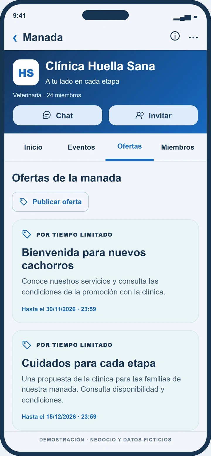 Demostración ficticia de ofertas de Clínica Huella Sana en Dogers