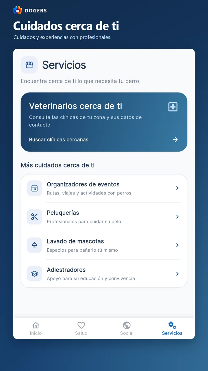 Servicios de Dogers: cuidados y experiencias con profesionales.